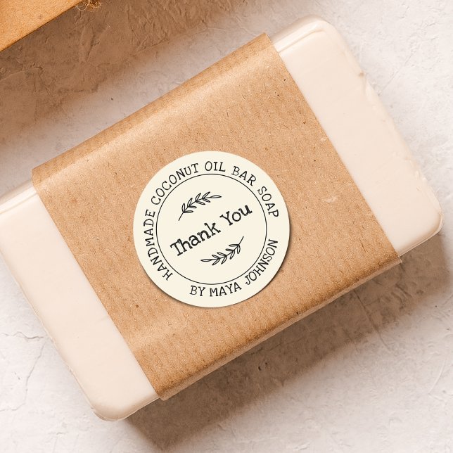 Rustikale Handmade Dankeschön Runder Aufkleber (Rustic Handmade Thank You Classic Round Sticker)