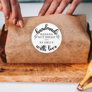 Rustikale Handmade mit Liebe Script Herz Backwaren Runder Aufkleber