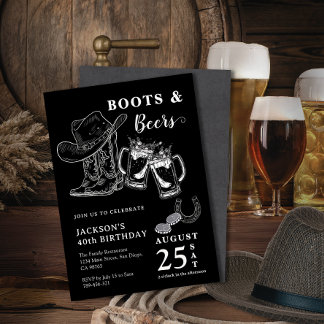 Rustikale Handschuhstiefel & Bier jeden Geburtstag Einladung
