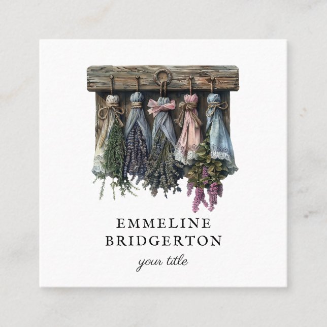 Rustikale Hängetrocknete Blume Quadratische Visitenkarte (Vorderseite)