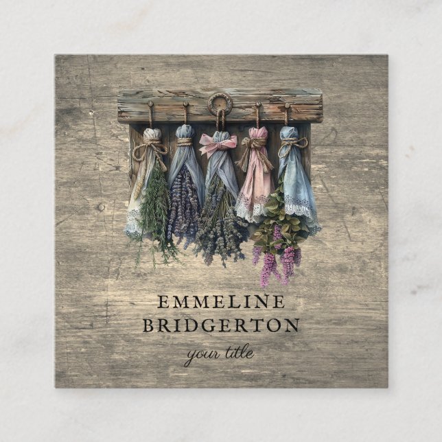 Rustikale Hängetrocknete Blume Quadratische Visitenkarte (Vorderseite)