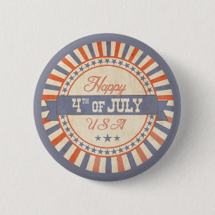 Rustikale Happy 4. Juli USA Sterne Streifen  Button