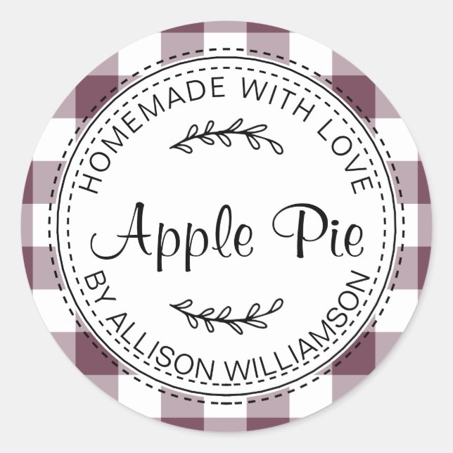 Rustikale, hausgemachte Backwaren Apple Pie Lila K Runder Aufkleber (Vorderseite)