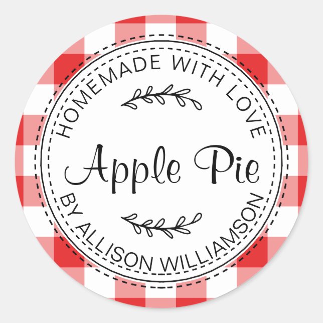 Rustikale hausgemachte Backwaren Apple Pie Red Kar Runder Aufkleber (Vorderseite)