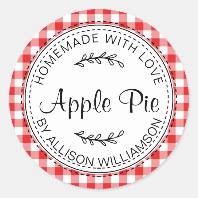 Rustikale hausgemachte Backwaren Apple Pie Red Kar Runder Aufkleber (Vorderseite)