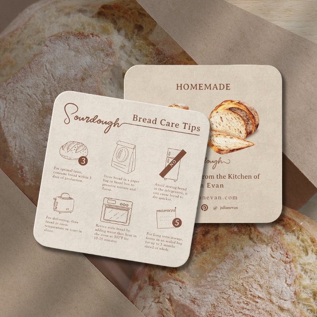 Rustikale, hausgemachte Beschaffung von Brot Quadratische Visitenkarte (Rustic Homemade Sourdough Bread Care Instruction Square Business Card)