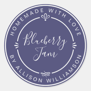 Rustikale hausgemachte Blaubeere Jam Canning Navy Runder Aufkleber