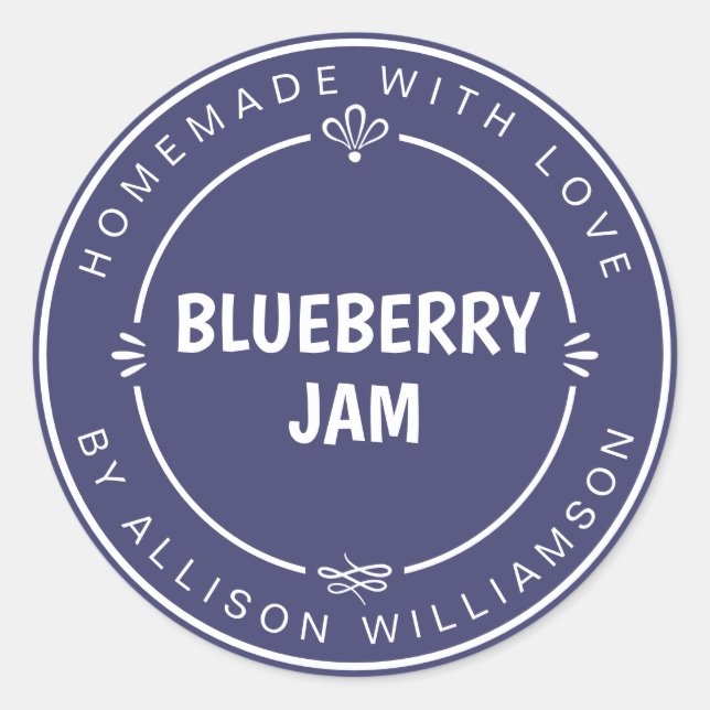 Rustikale hausgemachte Blaubeere Jam Canning Navy  Runder Aufkleber (Vorderseite)
