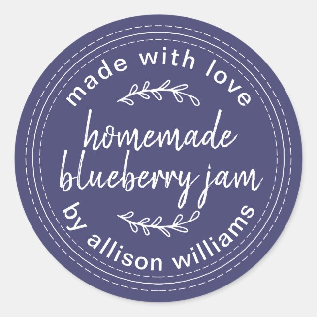 Rustikale hausgemachte Blaubeere Jam Canning Navy  Runder Aufkleber (Vorderseite)