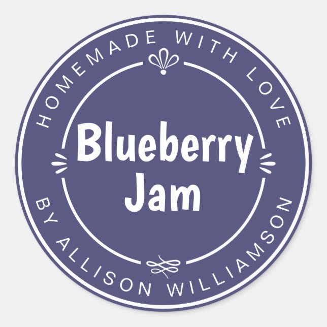 Rustikale hausgemachte Blaubeere Jam Canning Navy  Runder Aufkleber (Vorderseite)
