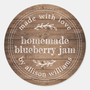 Rustikale hausgemachte Blueberry Jam Barn Wood Runder Aufkleber