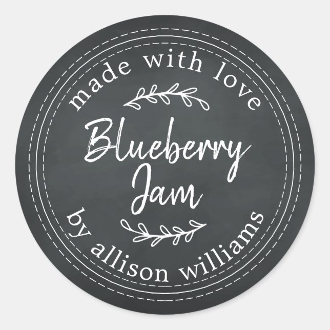 Rustikale hausgemachte Blueberry Jam Canning Chalk Runder Aufkleber (Vorderseite)
