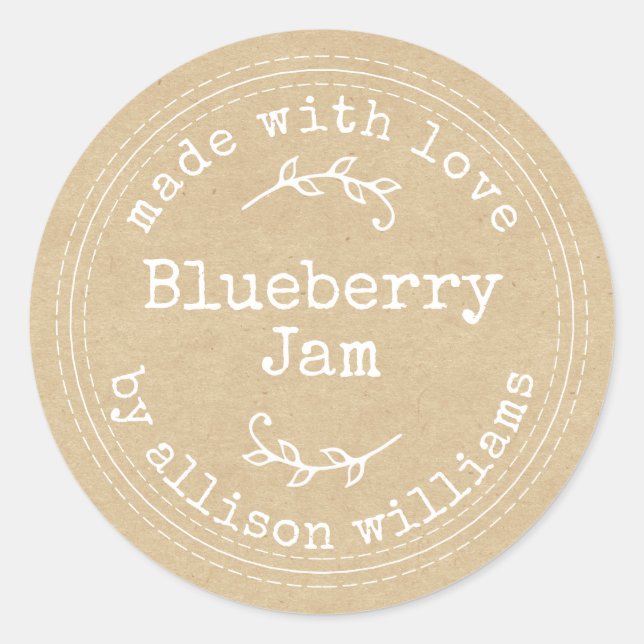 Rustikale hausgemachte Blueberry Jam Kraft Paper C Runder Aufkleber (Vorderseite)