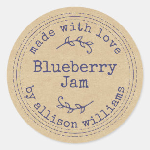 Rustikale hausgemachte Blueberry Jam Kraft Paper C Runder Aufkleber