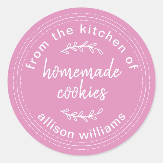 Rustikale hausgemachte Cookies Fuchsia Pink Runder Aufkleber (Vorderseite)