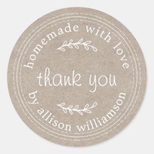 Rustikale hausgemachte Liebe Kraft Papier Danke Runder Aufkleber