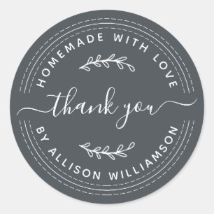 Rustikale hausgemachte Liebe Offblack Vielen Dank Runder Aufkleber