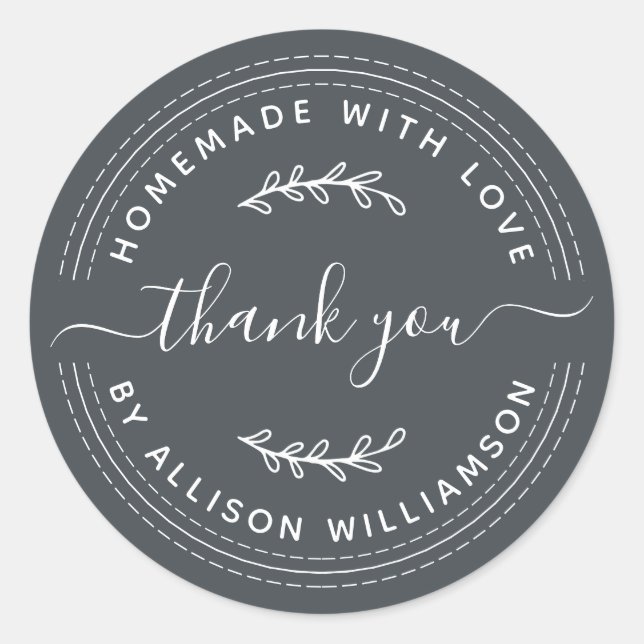 Rustikale hausgemachte Liebe Offblack Vielen Dank Runder Aufkleber (Vorderseite)