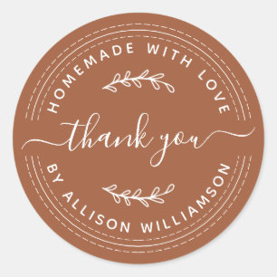 Rustikale hausgemachte Liebe TerraCotta Vielen Dan Runder Aufkleber