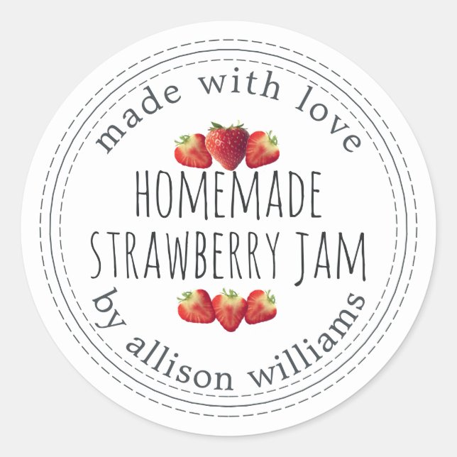 Rustikale hausgemachte Strawberry Jam White Runder Aufkleber (Vorderseite)