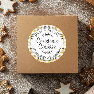 Rustikale hausgemachte Weihnachtskekse Gelber Karo Runder Aufkleber