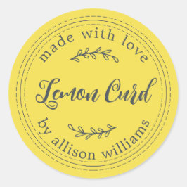 Rustikale hausgemachte Zitrone gelb Runder Aufkleber