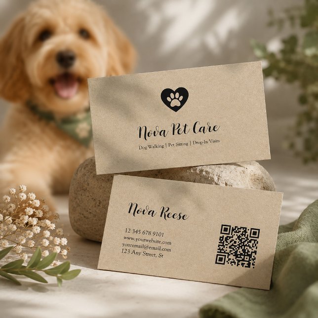 Rustikale Haustiersitterin Hundeausführer Qr Code  Visitenkarte (Von Creator hochgeladen)