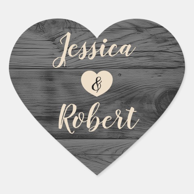 Rustikale Heart Wedding Sticker (Vorderseite)