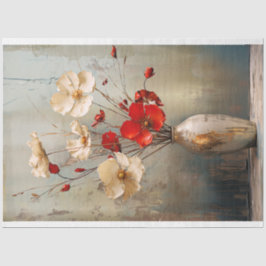 Rustikale hellgraublaue, beige & rote Blume & Vase Seidenpapier