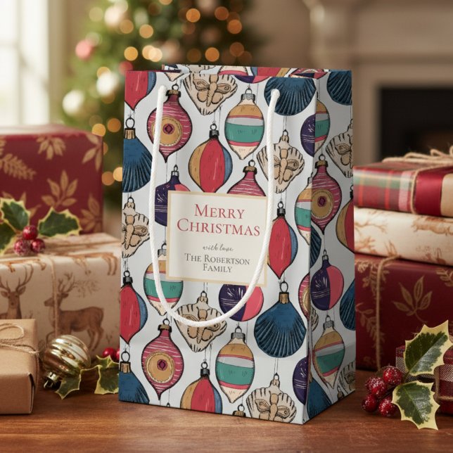 Rustikale hellgraue Weihnachtsschmuck Kleine Geschenktüte (Colorful Light Gray Vintage Ornaments Xmas Wrapping Paper. Retro Chic Xmas Holiday Season Pattern)