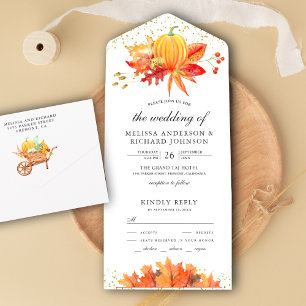 Rustikale Herbst-Ahornblätter Kürbis-Hochzeit All In One Einladung