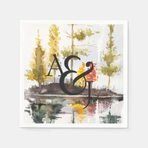 Rustikale Herbst-Aquarell-Kiefern-Personalisierung Serviette