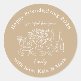 Rustikale Herbst-Beige-Friendsgiving-Partygeschenk Runder Aufkleber