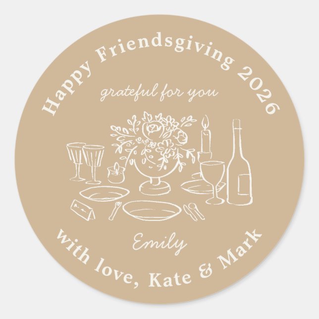 Rustikale Herbst-Beige-Friendsgiving-Partygeschenk Runder Aufkleber (Vorderseite)