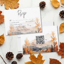 Rustikale Herbst-Bergszene Wasserfarbe QR-Code RSVP Karte