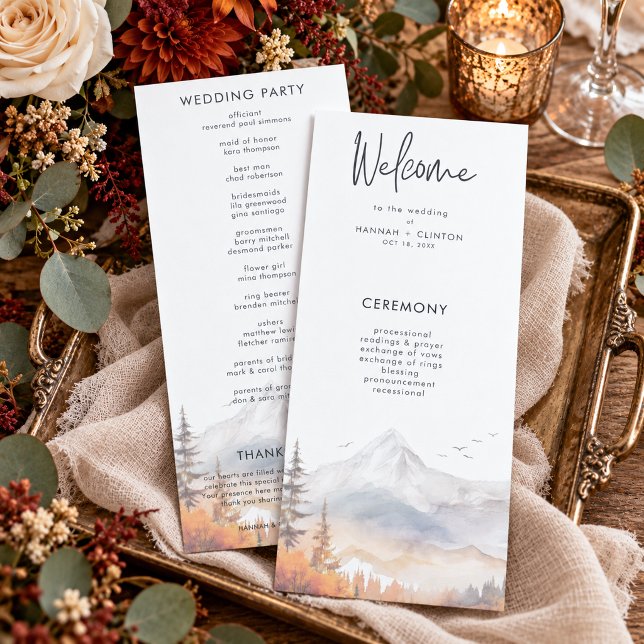Rustikale Herbst-Bergszene Wasserfarben-Hochzeit  Programm (Von Creator hochgeladen)