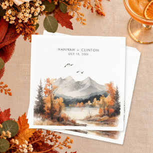 Rustikale Herbst-Bergszene Wasserfarbenen Hochzeit Serviette