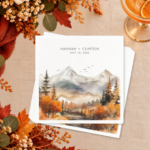 Rustikale Herbst-Bergszene Wasserfarbenen Hochzeit Serviette