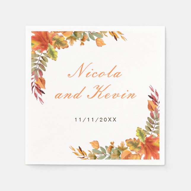 Rustikale Herbst-Blätter Hochzeit Danke Serviette (Vorderseite)