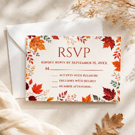 Rustikale Herbst Blätter in Elfenbein und Orange RSVP Karte