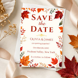 Rustikale Herbst Blätter in Elfenbein und Orange Save The Date