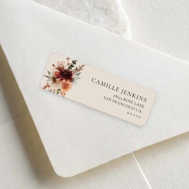 Rustikale Herbst-Blumen-Brautparty (Fall Burgundy Floral Return Address Label)