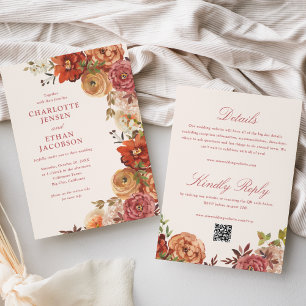 Rustikale Herbst-Blumen-Hochzeit zweiseitig Einladung