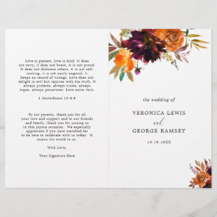 Rustikale Herbst-Blumen-Hochzeits-Programm elegant