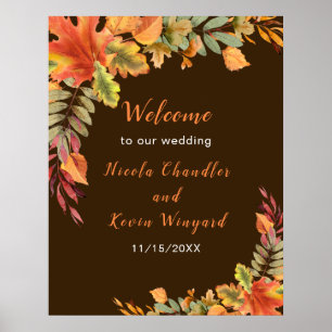 Rustikale Herbst-Blumen-Hochzeitsbegrüßung Poster