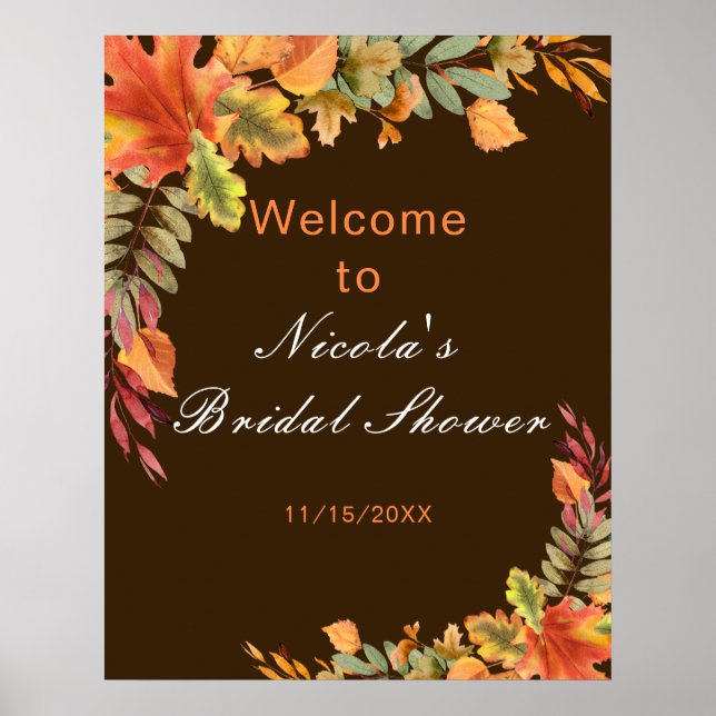 Rustikale Herbst-Blumen Hochzeitsdusche Willkommen Poster (Vorne)