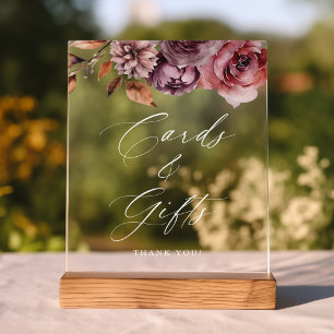 Rustikale Herbst-Blumen-Hochzeitskarten und Gesche Acrylschild