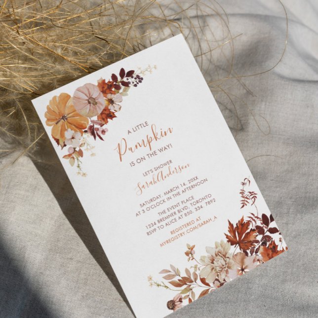Rustikale Herbst-Blumen-Kürbis-Baby-Shower-Einladu Einladung (Von Creator hochgeladen)
