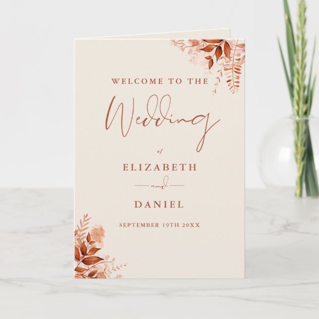 Rustikale Herbst-Blumen-Script-Hochzeit  Programm (Vorderseite)