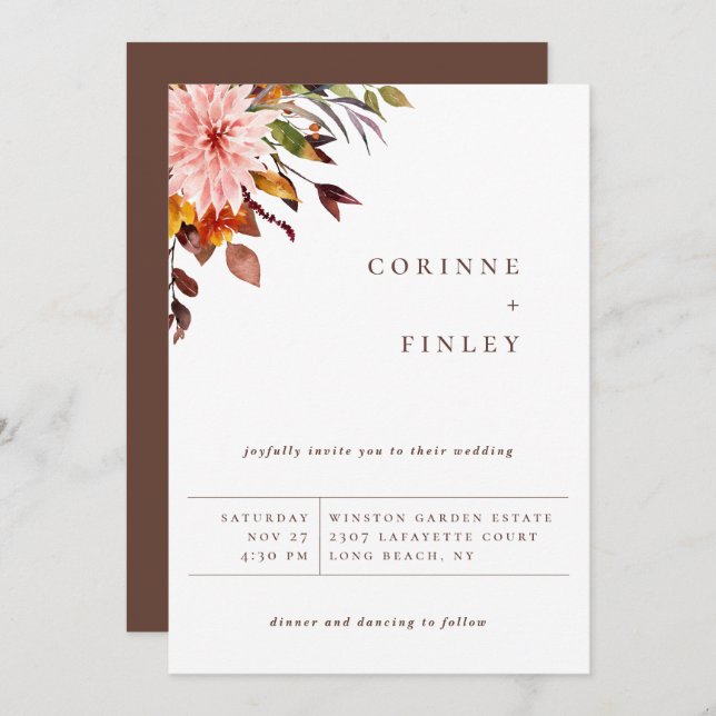 Rustikale Herbst-Bouquet-Hochzeit Ankündigung (Vorne/Hinten)